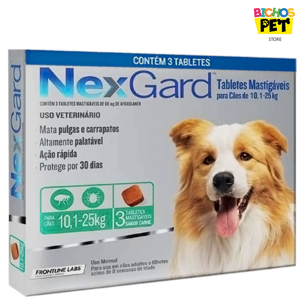 Nexgard Cães De 10,1 A 25kg 3 Tablet Antipulgas Carrapatos